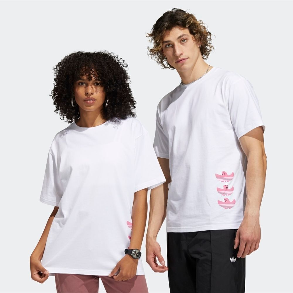 ADIDAS white drawn Shmoofoil pink graphic‎ unisex short sleeve t-shirt S